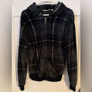 Women’s Derek Heart Charcoal and Light Gray Plaid Soft Zip Up Hoodie Size L